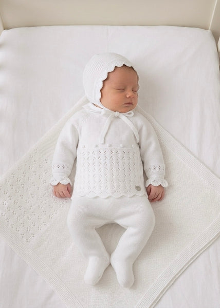 BABY PLAID OPENWORK BLANKET AND NEWBORN 4P SET