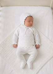 BABY PLAID OPENWORK BLANKET AND NEWBORN 4P SET