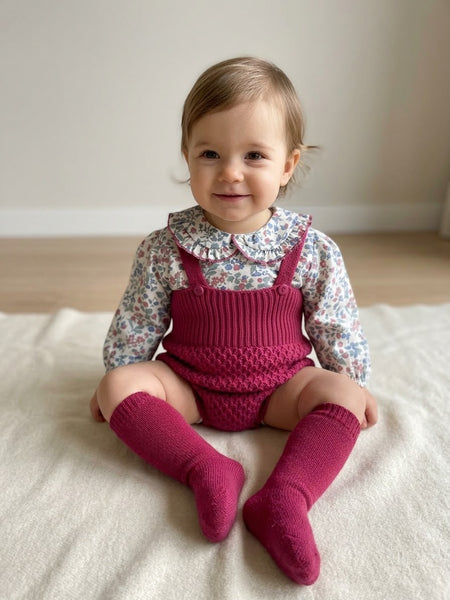 GIRL KNITTED ROMPER WITH FLORAL BLOUSE 2P SET