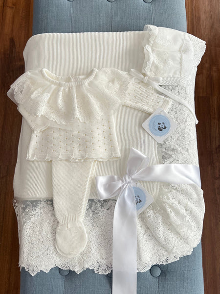 NEWBORN KNIT WHITE CALADO LUXURY 4P SET