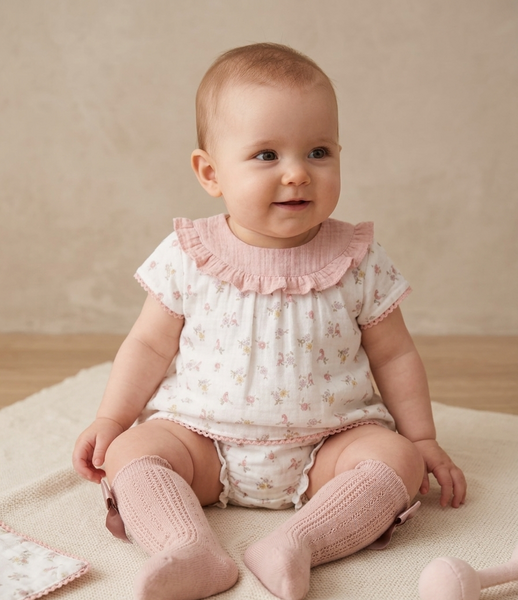 GIRLS FLORAL AND BIRDS DRESS WITH BLOOMER 2P PROVENZAL