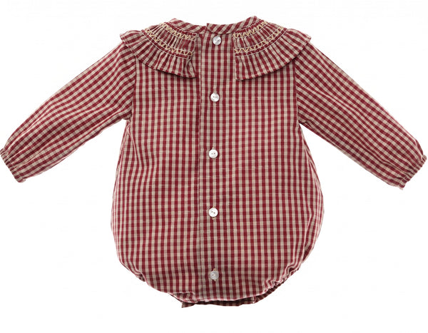 BABY BURGUNDY PLAID ROMPER ROMA