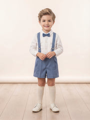 BOYS SUSPENDER SHORT AND BOW TIE IVORY SHIRT SET CANELA