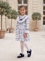 GIRLS TOILE AND RUFFLE COLLAR DRESS AZAFRAN