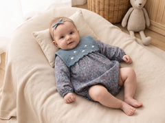 GIRLS FLORAL AND KNIT COLLAR ROMPER HIERBABUENA