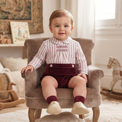 BOYS STRIPES SHIRT AND VELVET SHORT SET AZAFRAN