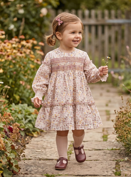 GIRLS FLOWERS AND LEAVES DRESS CURRY