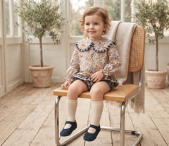 GIRLS FLOWERS BLOUSE AND PLAID BLOOMER SET CAMELIA