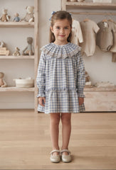 GIRLS PLAID WITH RUFFLE BEIGE COLLAR DRESS ROMERO