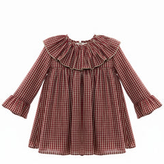 GIRLS BURGUNDY PLAID DRESS ROMA
