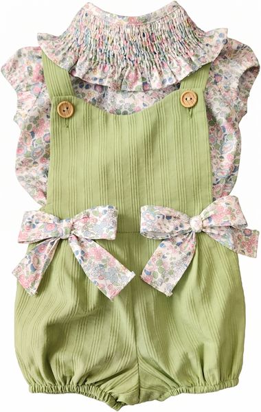 GIRLS SMOCKED FLORAL BLOUSE WITH ROMPER PISA