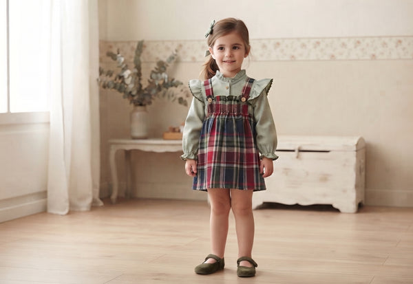 GIRLS TARTAN JUMPER DRESS  AND BLOUSE SET PASCUA