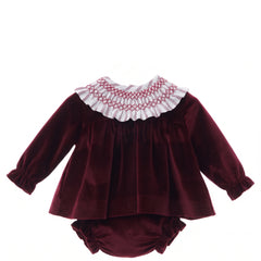 GIRLS VELVET WITH WHITE COLLAR SHORT DRESS SET AZAFRAN