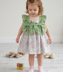 GIRLS FLORAL RUFFLE SLEEVE WITH BOWS DRESS PISA