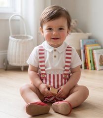 BOYS RED STRIPED ROMPER AND SHIRT 2P LIVORNO