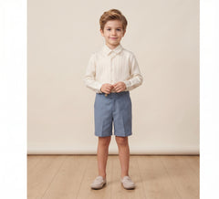 BOYS SHORT AND IVORY LONG SLEEVE SHIRT SET CANELA
