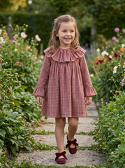GIRLS BURGUNDY PLAID DRESS ROMA