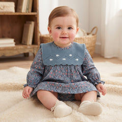 GIRLS FLORAL AND KNIT COLLAR SHORT DRESS SET HIERBABUENA