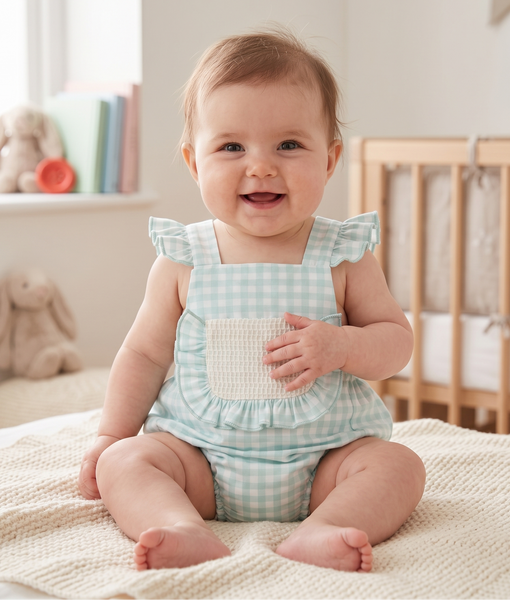 BABY GIRLS GINGHAM RUFFLE ROMPER MODENA