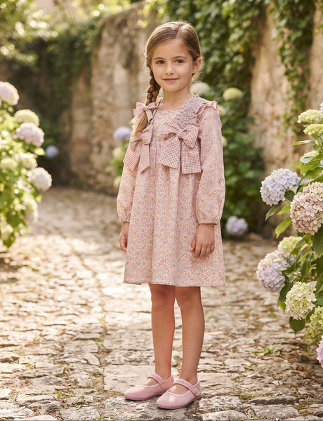 GIRLS FLORAL AND GINGHAM BOWS DRESS CASCABEL
