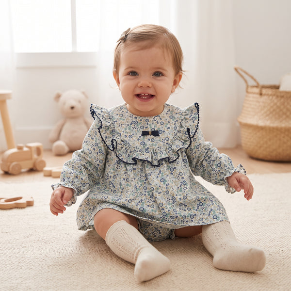 GIRLS FLORAL WITH RUFFLE COLLAR SHORT DRESS SET COPHENHAGUE