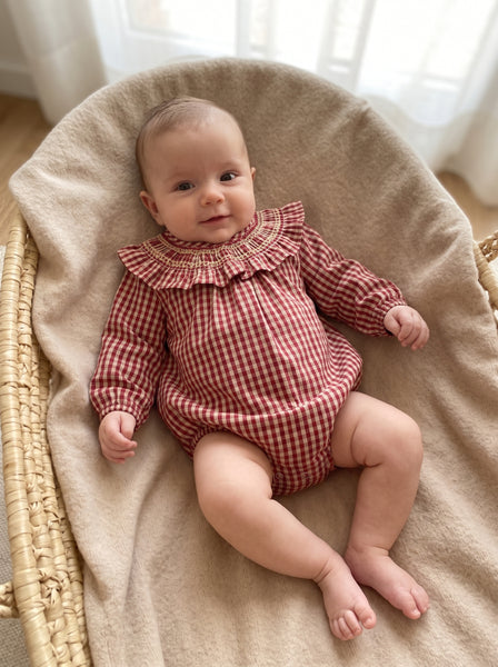 BABY BURGUNDY PLAID ROMPER ROMA