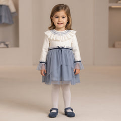 GIRLS SMOCKED RUFFLE COLLAR TULLE DRESS CANELA