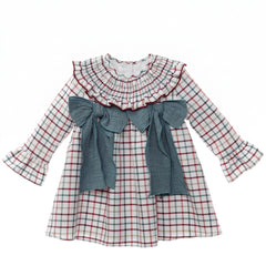 GIRLS COLOFUL CHECK AND BOWS DRESS ESTAMBUL