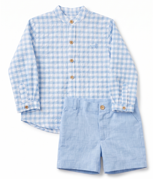 BOYS BLUE PLAID SHIRT AND SHORT 2P CATANZARO