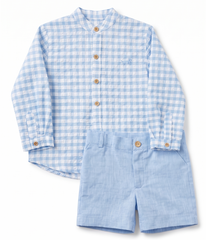 BOYS BLUE PLAID SHIRT AND SHORT 2P CATANZARO