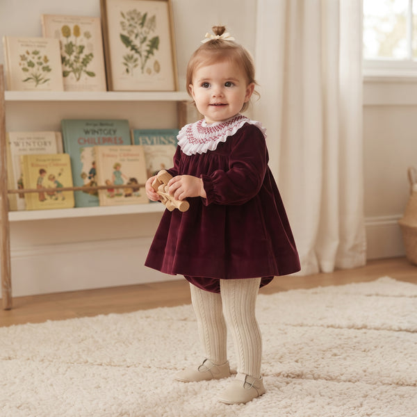 GIRLS VELVET WITH WHITE COLLAR SHORT DRESS SET AZAFRAN