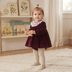 GIRLS VELVET WITH WHITE COLLAR SHORT DRESS SET AZAFRAN