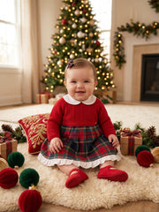 GIRLS KNITTED AND TARTAN DRESS