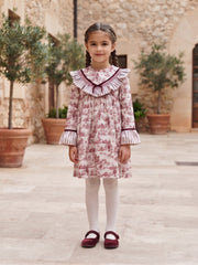 GIRLS TOILE AND RUFFLE COLLAR DRESS AZAFRAN