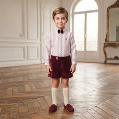 BOYS VELVET SHORT AND SHIRT WITH BOW TIE SET AZAFRAN