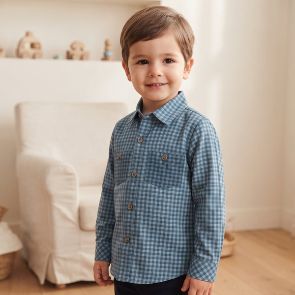 BOYS BLUE BUTTON UP SHIRT HIERBABUENA
