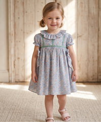 GIRLS FLORAL WITH COLLAR AND PUFF SLEEVE MALTA