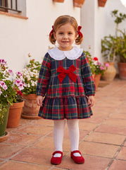 GIRLS CLASSIC TARTAN WITH PLUMETI COLLAR DRESS