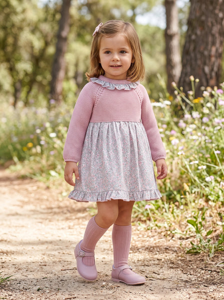 GIRLS LITTLE FLOWERS AND KNIT DRESS