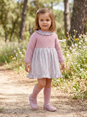 GIRLS LITTLE FLOWERS AND KNIT DRESS