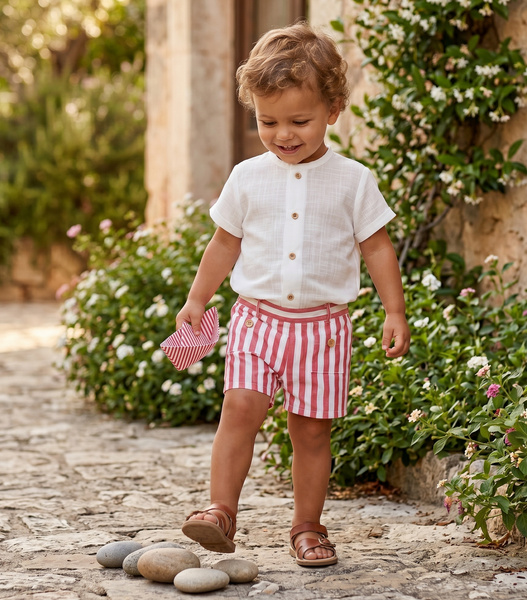 BOYS RED STRIPED SHORT AND SHIRT 2P SET LIVORNO