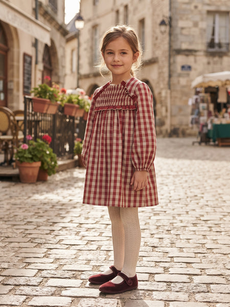 GIRLS CHECKERED DRESS GUINDA