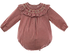BABY BURGUNDY PLAID ROMPER ROMA