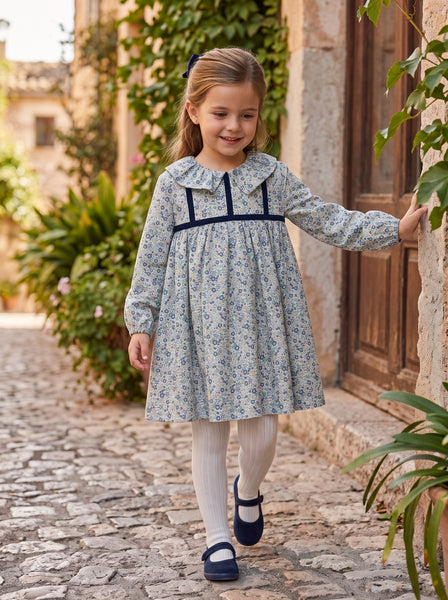 GIRLS BLUE GREEN FLOWERS DRESS CONPENHAGUE
