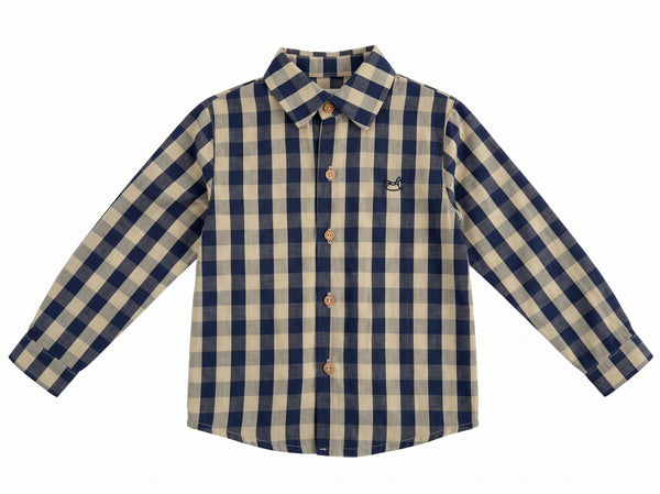 BOYS CHECKERED BUTTON UP SHIRT CAMELIA