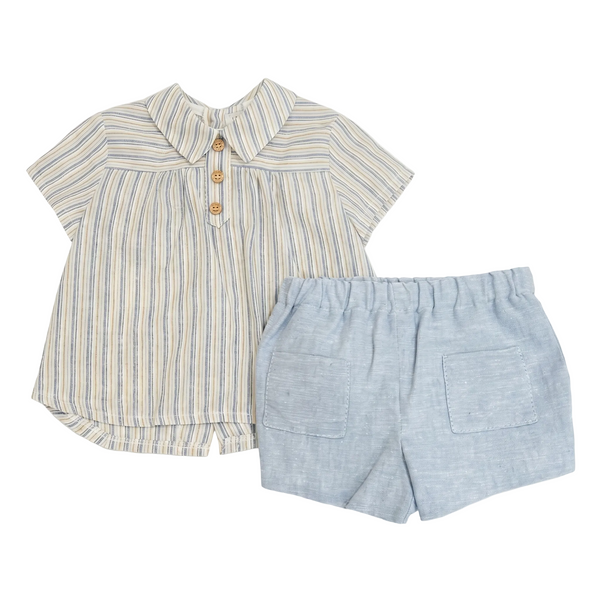 BOYS LINEN SHORT AND SHIRT WITH COLLAR 2P DECORACION
