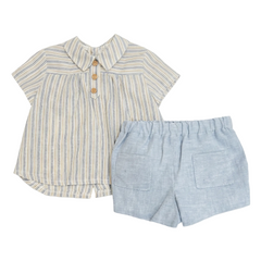 BOYS LINEN SHORT AND SHIRT WITH COLLAR 2P DECORACION