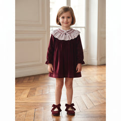 GIRLS VELVET WITH COLLAR DRESS AZAFRAN