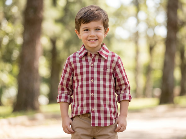BOYS CHECKERED BUTTON UP SHIRT CAMELIA