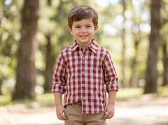 BOYS CHECKERED BUTTON UP SHIRT CAMELIA